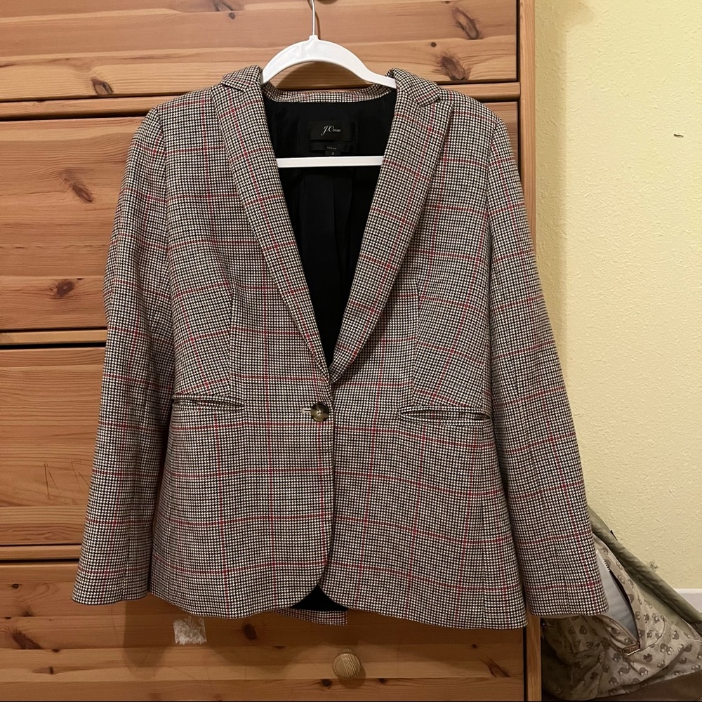 J. Crew Women’s Red Black Plaid Blazer Size 2